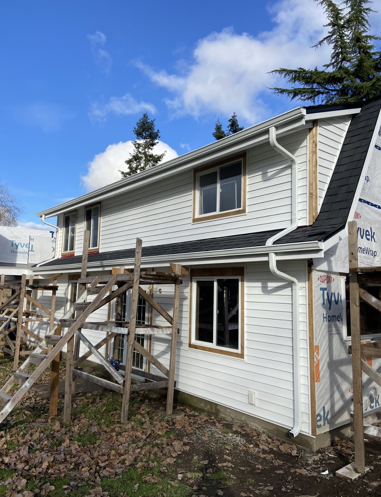 Finished exterior project with siding, roofline and gutters